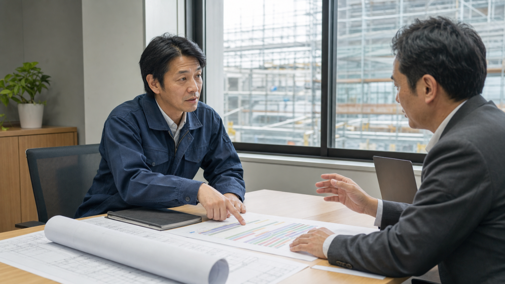 施工管理経験者が面接で勤務条件について具体的に確認している様子