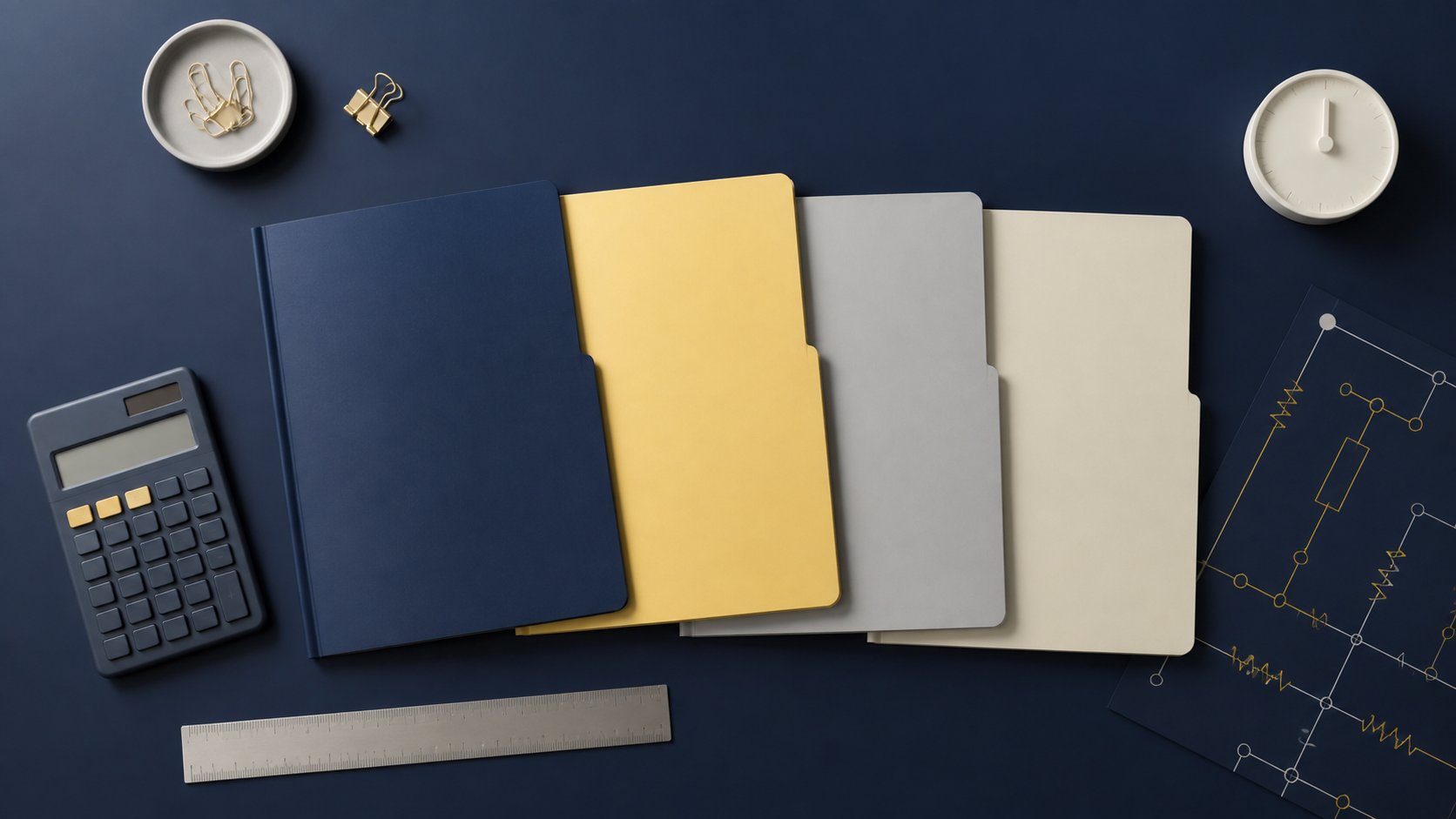 4科目の未学習範囲を整理する4冊のフォルダー