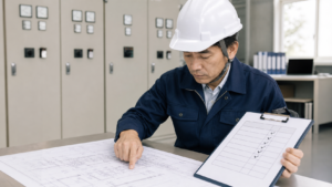 電気施工管理の求人条件と図面を安全なオフィスで確認する技術者